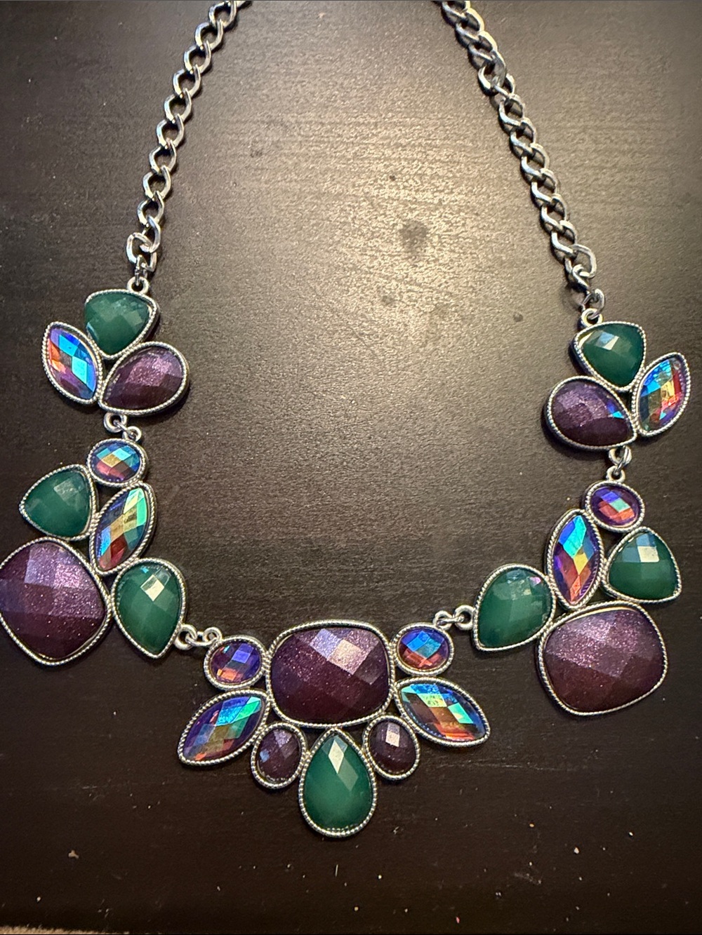 Statement Purple and Green Crystal Bib Necklace - Picture 2 of 3